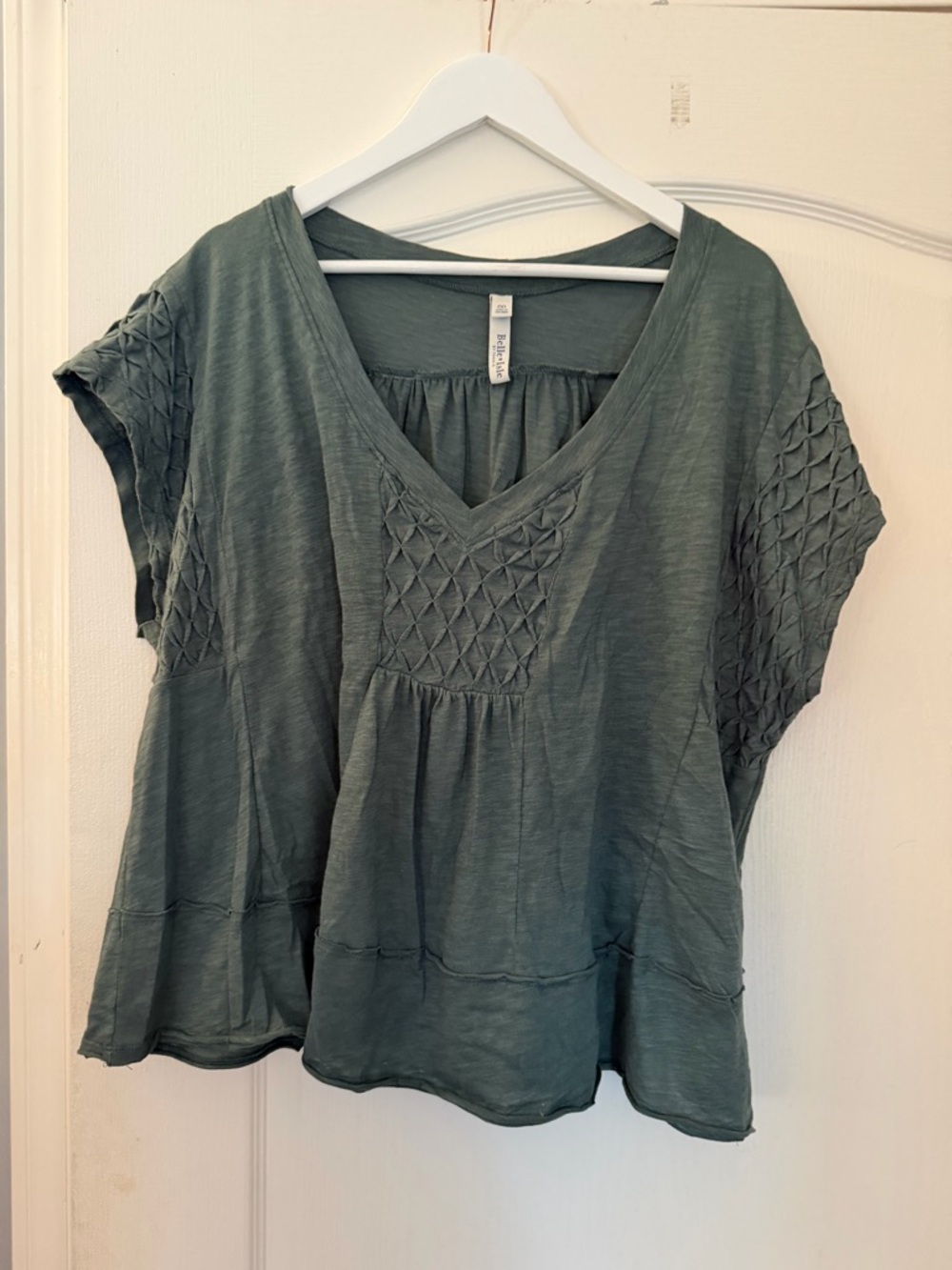 torrid Olive Green V-Neck Smocked Sleeve Blouse